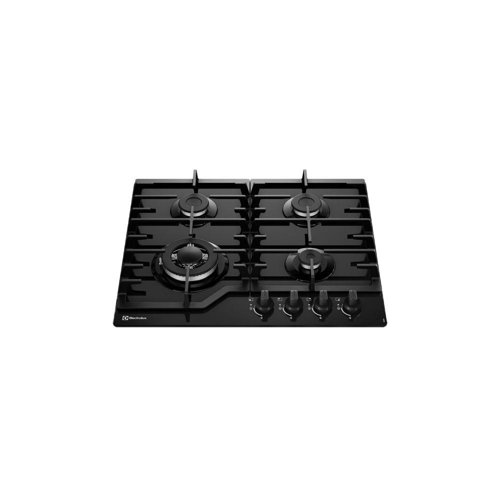 Encimera a gas Electrolux KE4CB 4 hornillas 60 cm, vidrio templado, triple llama, 7800 W, negro
