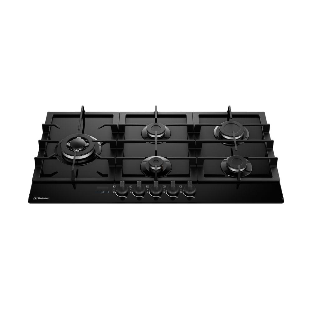 Encimera a gas Electrolux KE5DT 5 hornillas 90 cm, vidrio templado, triple llama, 10800 W, negro