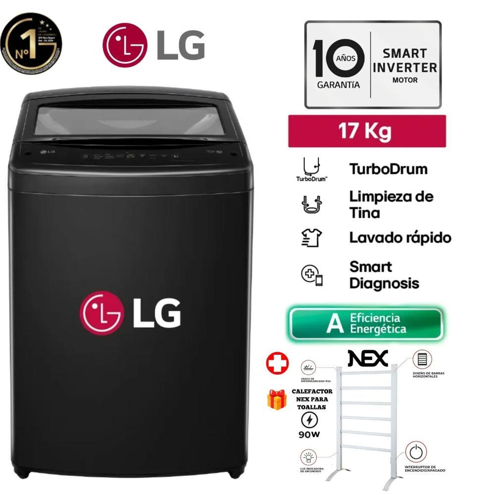 Lavadora LG 17Kg Smart Inverter Turbodrum WT17OBVTB Negro Onyx mas Calefactor de Toallas NEX