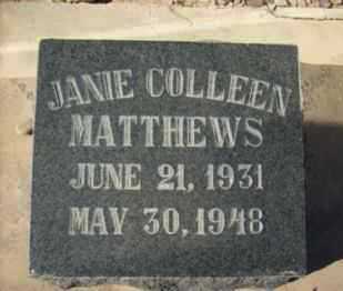 MATTHEWS, JANIE COLLEEN - Graham County, Arizona | JANIE COLLEEN MATTHEWS - Arizona Gravestone Photos