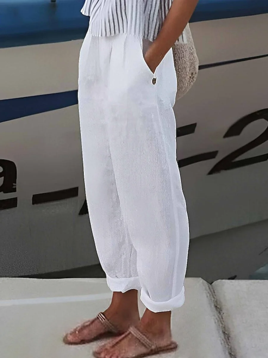 Women's Solid Loose Casual Pants with Pockets