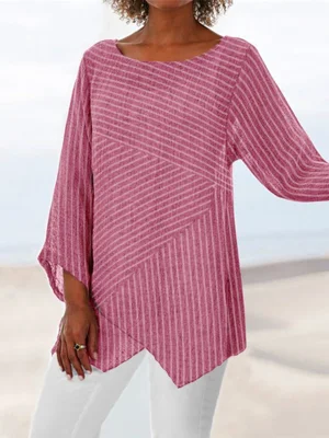 Casual Long Sleeve Crew Neck Stripe Printed Blouse & Shirts