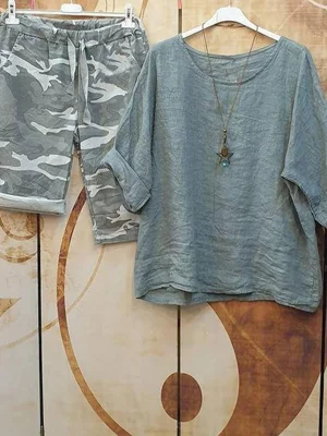 Summer Solid Color Casual Style Short Sleeve Suit