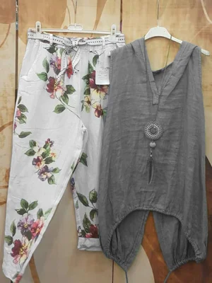 Casual Flower Printed Sleeveless Two Piece Suit