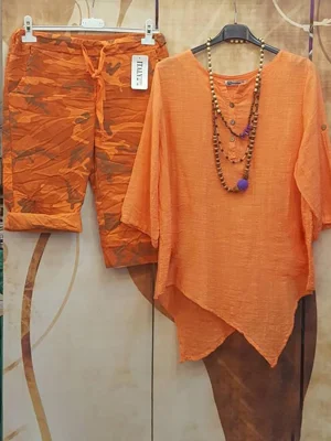 Orange Round Neck Half Sleeve Two-Piece Suit