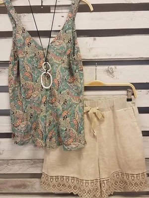 Khaki Floral Printed Straps Two Piece Suit