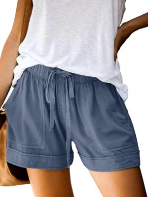 Solid Color Casual Comfy Holiday Shorts With Pockets
