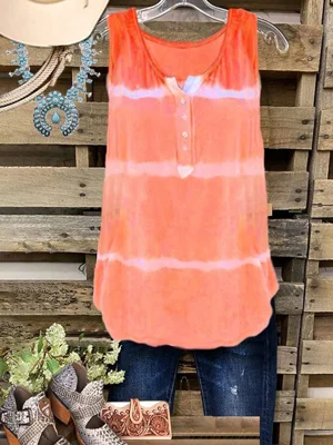 Tie-dye Stripe Printed Button Tank