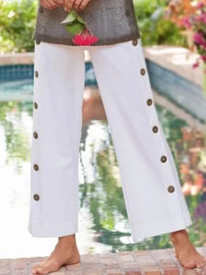Cute Solid Casual Pant with Button