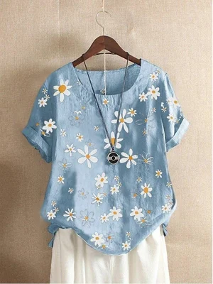 Floral Printed Casual Round Neck Blouse