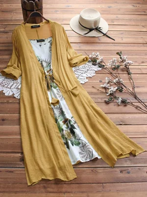 3/4 Sleeve Floral Printed Casual Two Piece Midi Dress