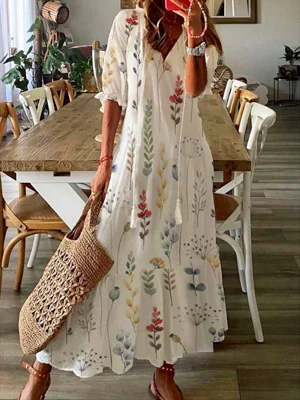 Tassel Loose Floral Vacation Maxi Dress