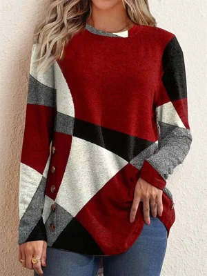 Casual Red Long Sleeve Pullover Sweater
