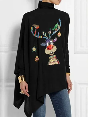 Turtleneck Cartoon Reindeer Tops