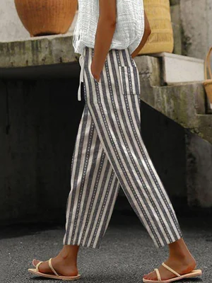 Classy Striped Elastic Waistband Pants