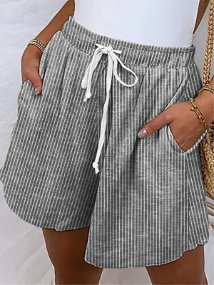 Casual Deep Gray Striped Loose Shorts