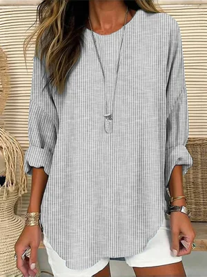 Casual Striped Round Neck Blouse