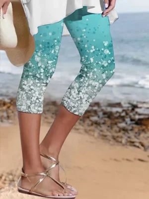 Cyan Casual Floral Printed Leggings