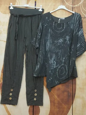 Grey Casual Round Neck Half Sleeve Geometric Printed Twopiece