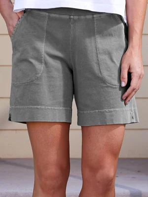 Gray Casual Solid Shorts with Pockets