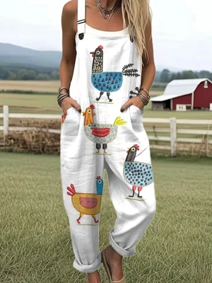 Women's Funny Chick Art Print Casual Wide Leg Jumpsuit