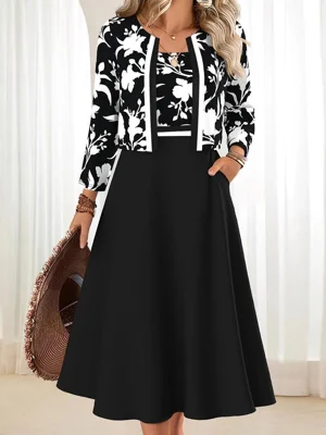 Black Side Pocket Midi Dress With Jacket