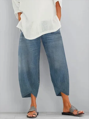 Blue Casual Solid Loose Jeans