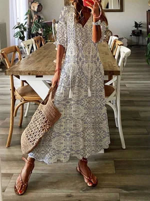 Multi Casual V Neck Printed Short Sleeve Dress