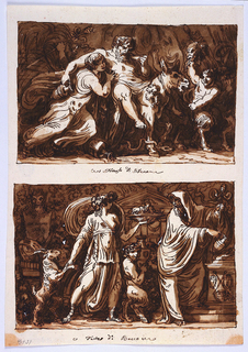 Drawing, Sheet from a Sketchbook:  The Triumph of Silenus;  Sacrifice to Bacchus