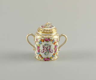 Two-Handled Sugar Bowl with Monogram and Diamond Lattice Pattern Sugar Bowl