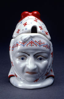 Head of Old Woman Mustard Pot And Lid