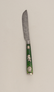 Knife with Green-stained Ivory and Silver Applique Handle Knife