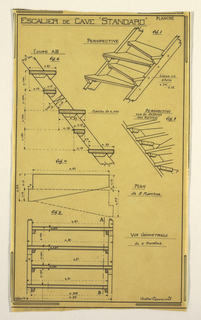 Drawing, Design for a Mass-Operational House Designed by Hector, Storage Space Staircase Construction
