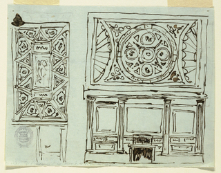 Drawing, A Fireplace Wall and Two Alternative Ceiling Schemes