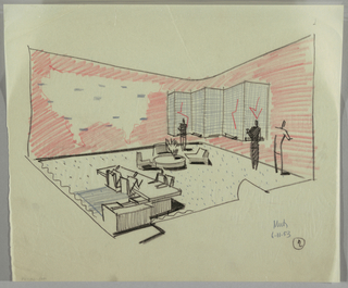 Drawing, Design for the Interior of the Civil Service Travel Bureau
