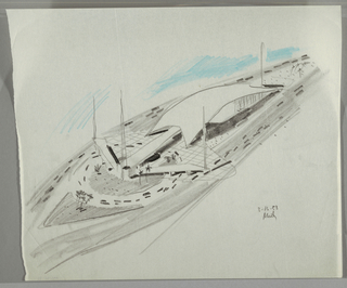 Drawing, Bird's-eye view of building