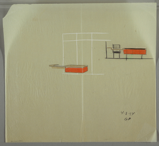 Drawing, Interior with desk and chair