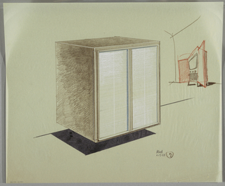 Drawing, Cabinet with 2 doors in black