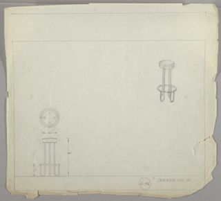 Drawing, Design for a Bar Stool,  Metal, U-shaped Legs