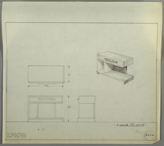Drawing, Design for End Table with Drawer and Divided Shelf