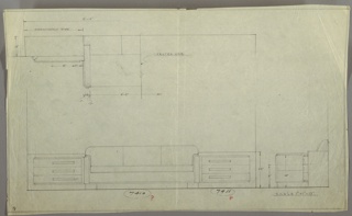 Drawing, Sofa, Built-in, with Three-Drawer Cabinet Each End
