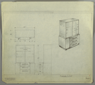 Drawing, Design for Hutch with Drawers and Glass Doors