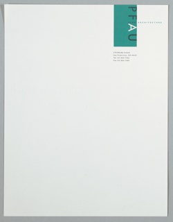 Letterhead, Stationary for Pfau Architecture, San Francisco