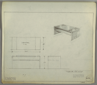 Drawing, Design for Low Occasional Table with Shelf and Leather Top