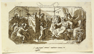 Drawing, Ceiling Design: Roman Ambassador Ask the Sabine Numa Pompilius to Reign over Rome, Sala di Numa Pompilio, Palazzo Milzetti, Faenza