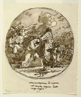 Drawing, Ceiling Design for the Consecration of Numa, Sala di Numa Pompilius, Palazzo Milzetti, Faenza