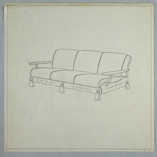 Drawing, 3 Cushion Couch with Decorative Wood Carved
