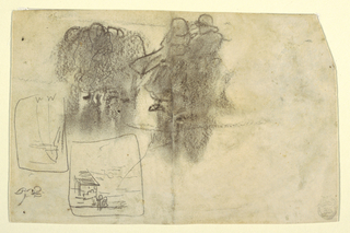 Drawing, Figures in Lee of Building with Ocean Beyond, Cullercoats, England