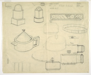 Drawing, Designs for Teapot, Trays and Salt Shaker