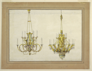 Drawing, Design for Two Gilt Bronze Chandeliers